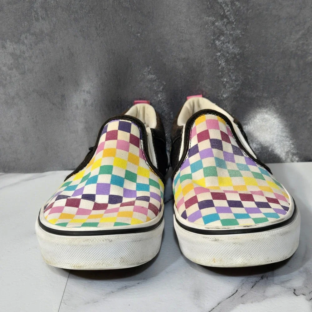 Vans Classic Slip-On Shoes Girls 5 Rainbow Checkerboard Canvas Skate Sneaker